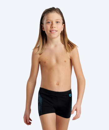 Arena square swim trunks for boys - Graphic - Black/Blue