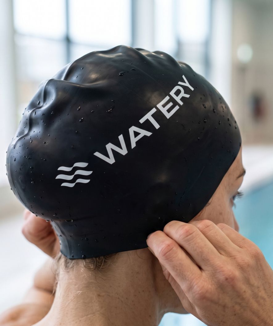 Watery swimming cap for long hair - Signature - Black