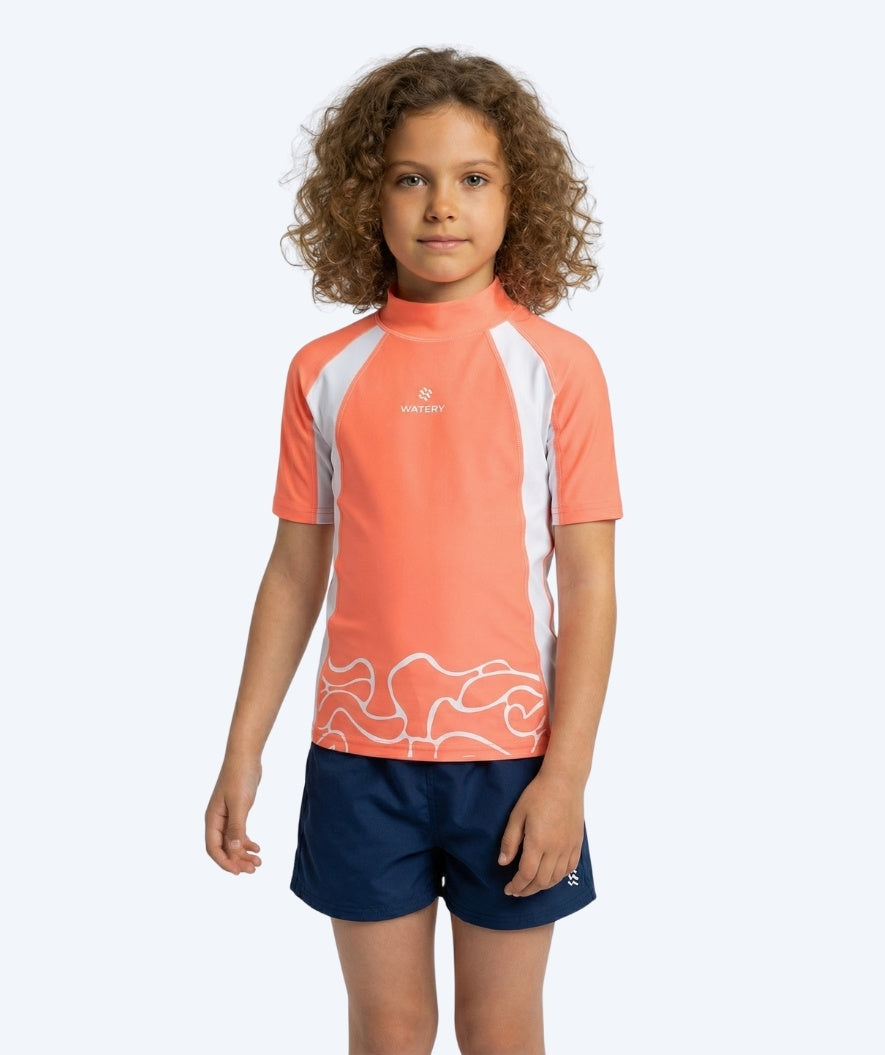 Watery UV shirt for kids - Chilton Short Sleeved Rashguard - Pink/white