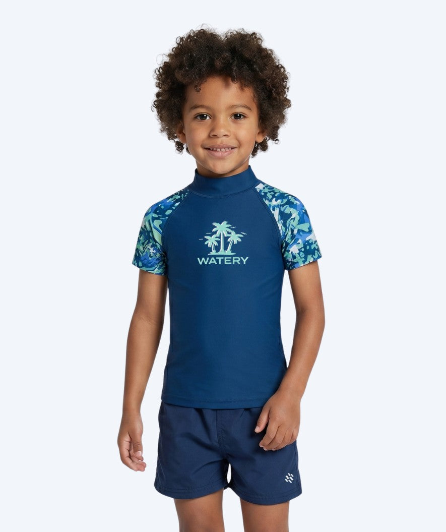 Watery UV-shirt for kids - Katsu Short Sleeve Rashguard - Light blue/dark blue