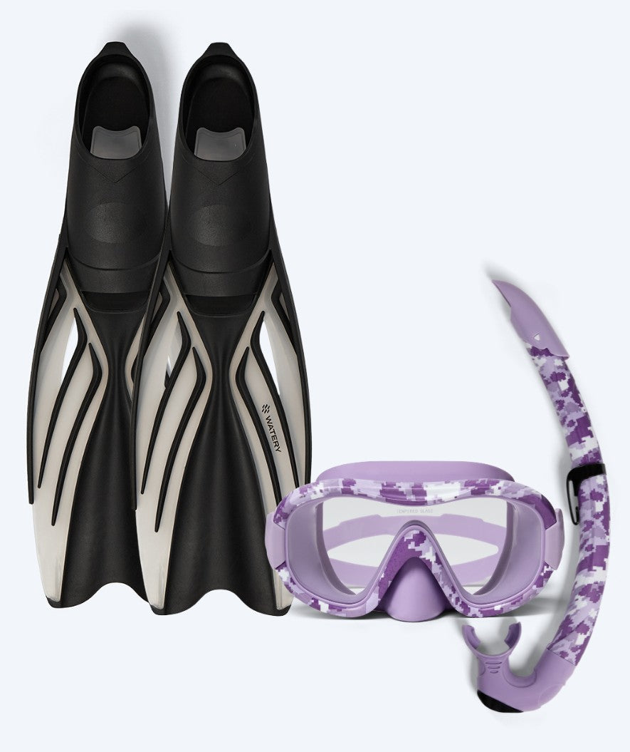 Watery snorkel set for adults - Isle/Rudder Camo - Purple/Black