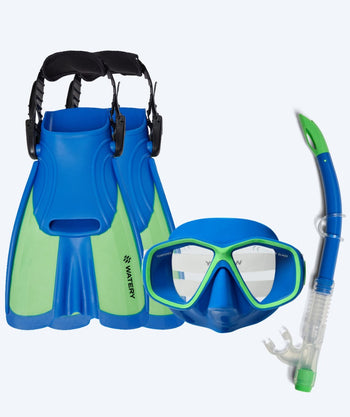 Watery snorkel set for kids (4-10) - Tropical - Blue/Green