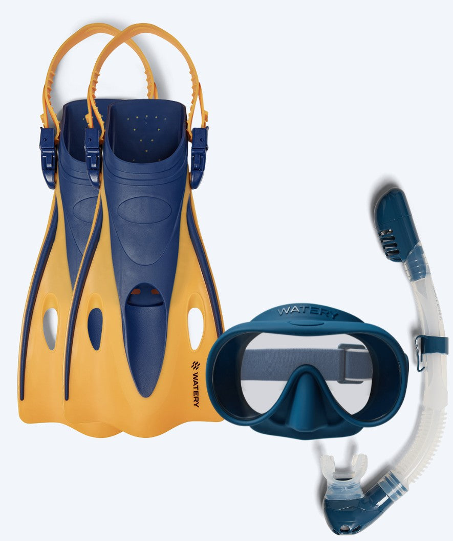 Watery snorkel set for kids (4-10) - Launch/Alton - Dark blue/Orange