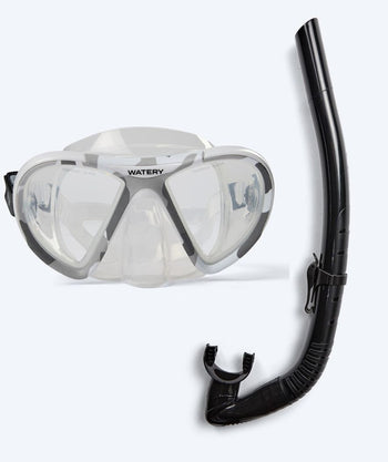 Watery Combo snorkel set for adults (from 15 years) - Rudder Camo/Itzel - Clear/black
