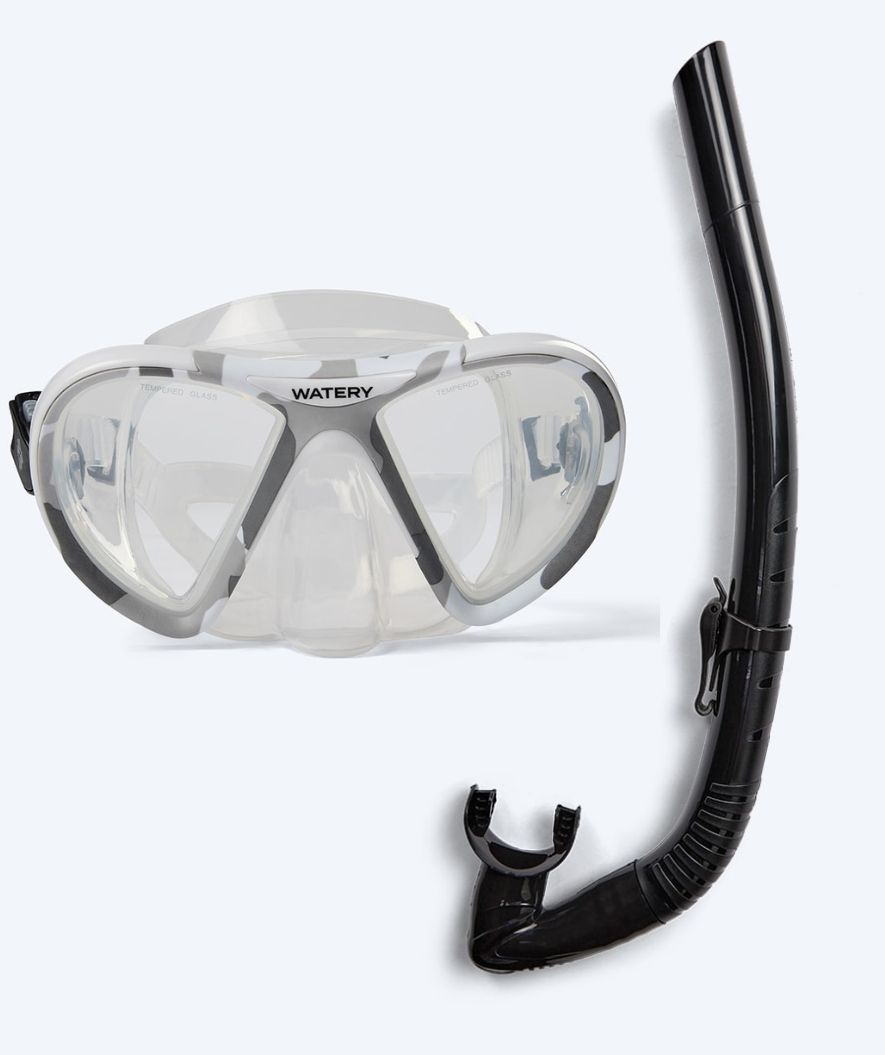 Watery Combo snorkel set for adults (from 15 years) - Rudder Camo/Itzel - Clear/black