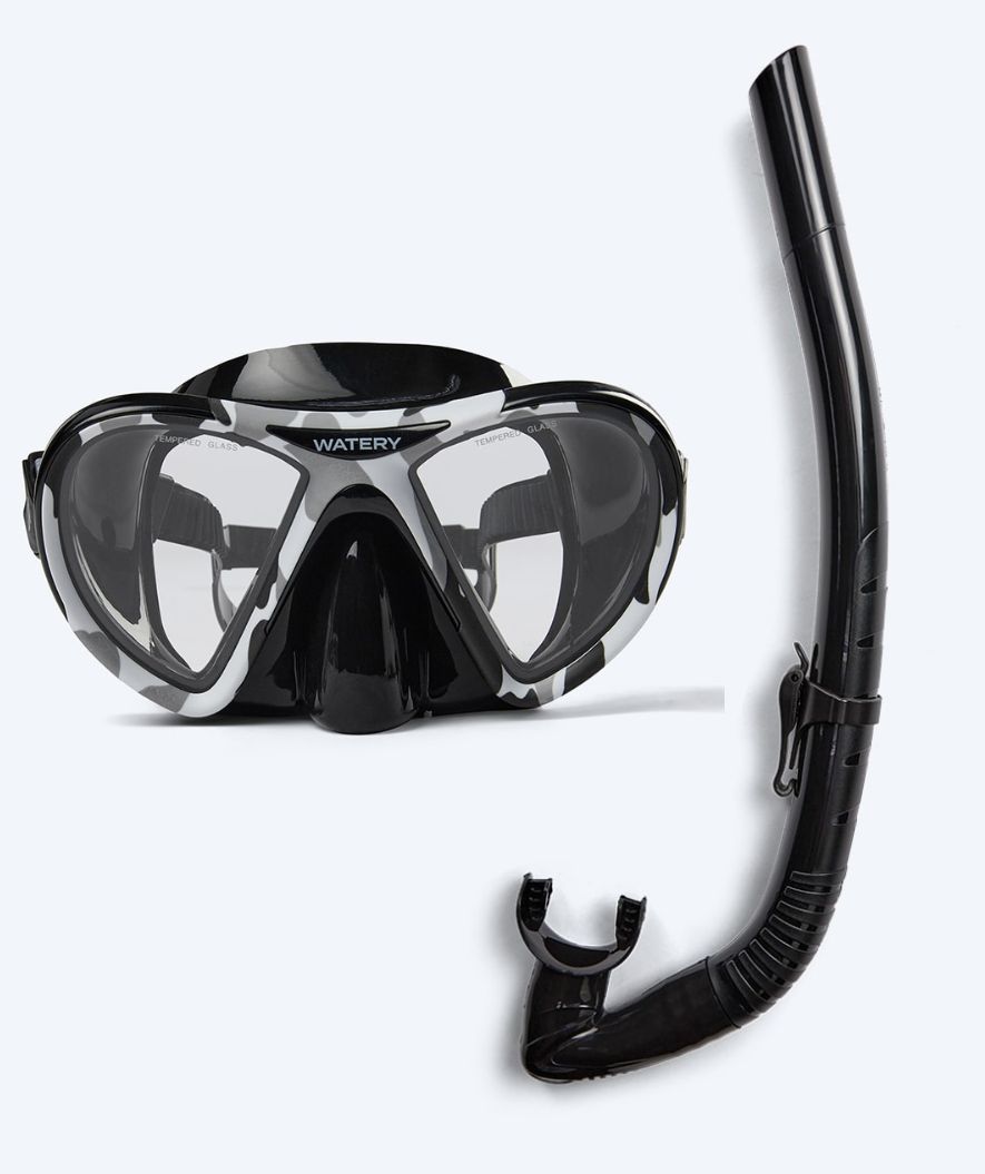 Watery Combo snorkel set for adults (+15) - Rudder Camo/Itzel - Black