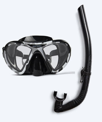 Watery Combo snorkel set for adults (from 15 years) - Rudder Camo/Itzel - Black