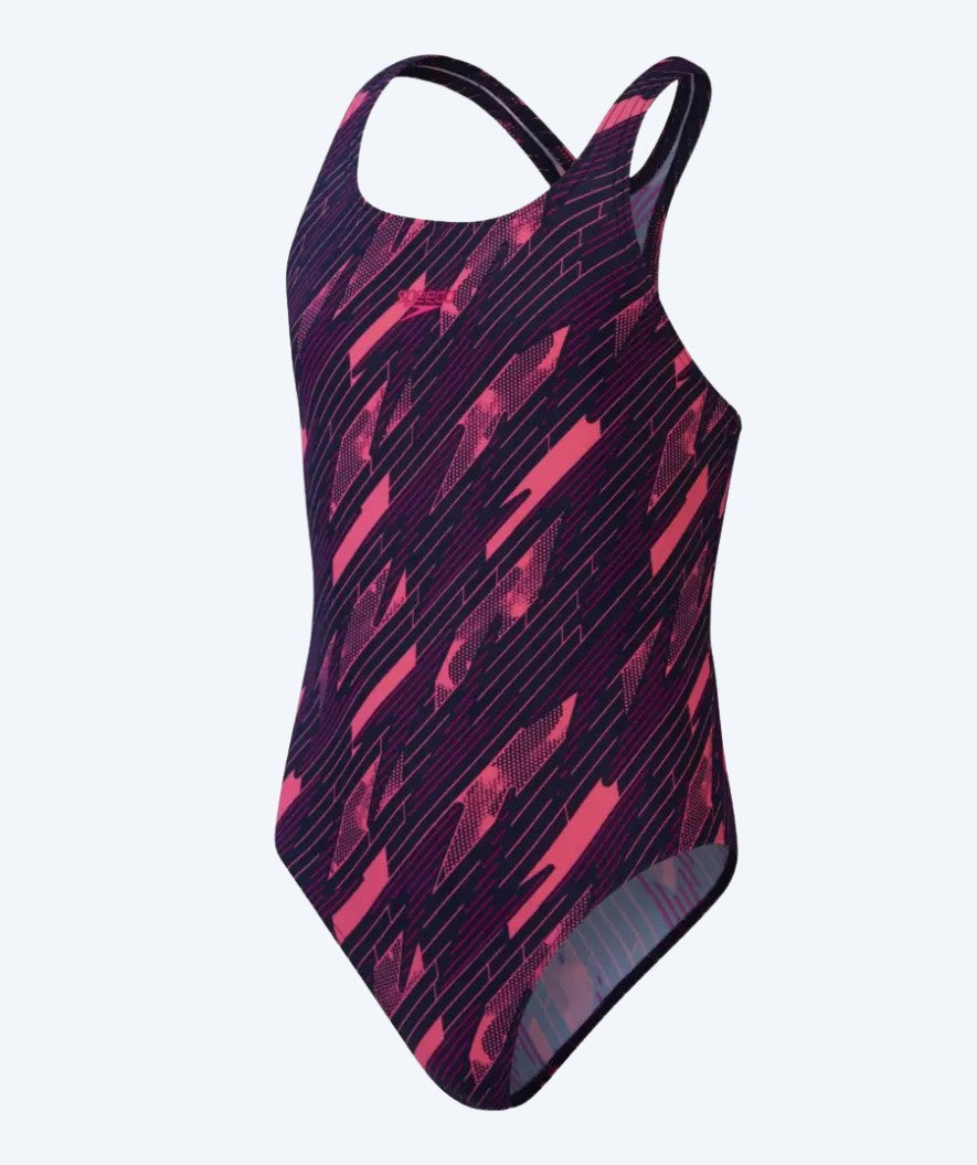 Speedo swimsuit for girls - Hyperboom Allover Medalist - Dark blue/Pink