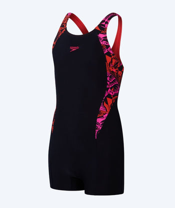 Speedo swimsuit with legs for girls - Printed Panel Legsuit - Black/pink