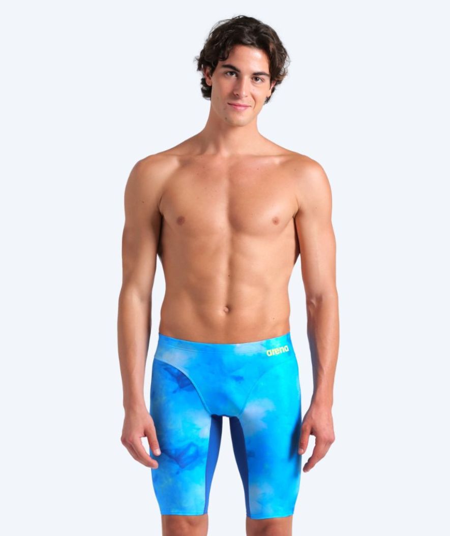Arena long swim shorts for men - Allover - Light blue/white