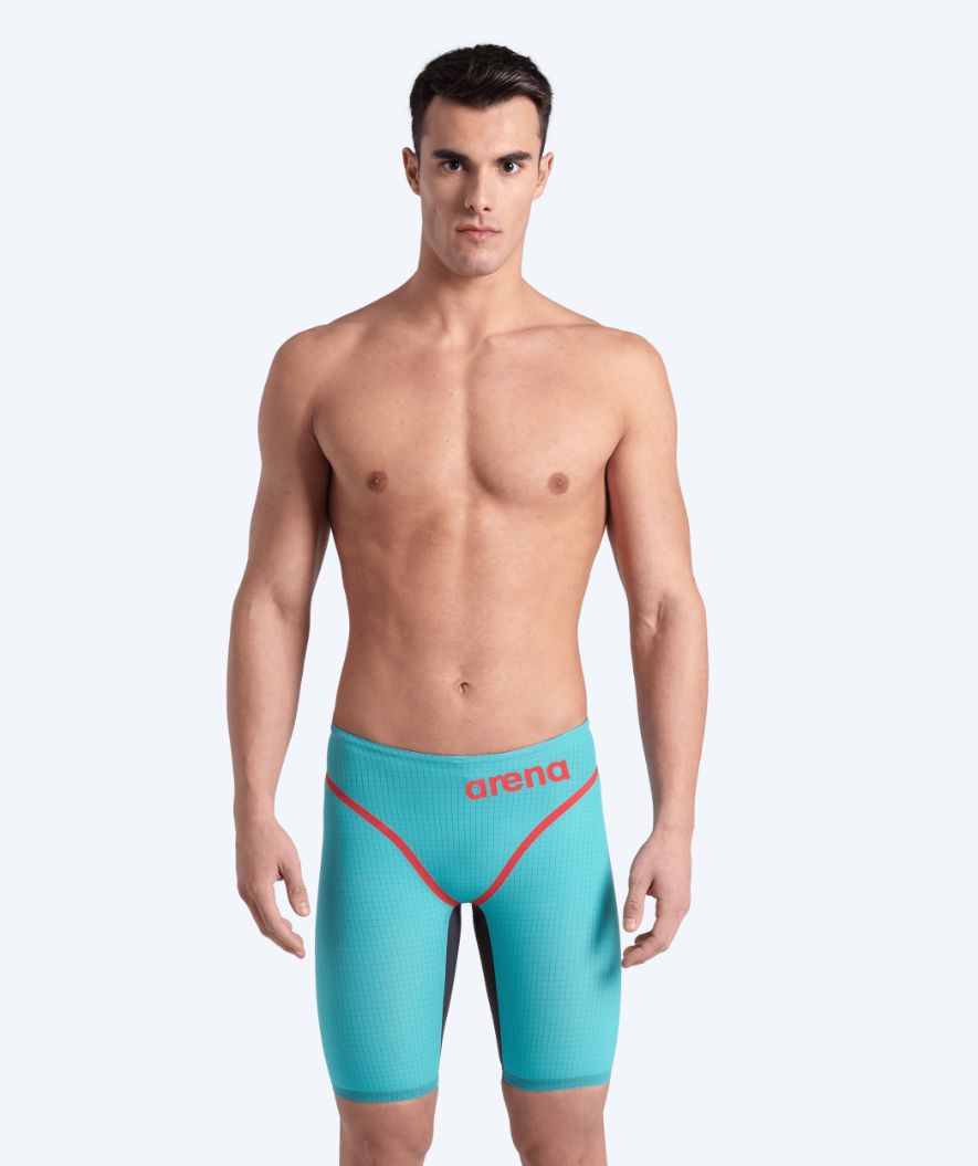 Arena competition swim trunks for men - Carbon Core FX - Turquoise/red