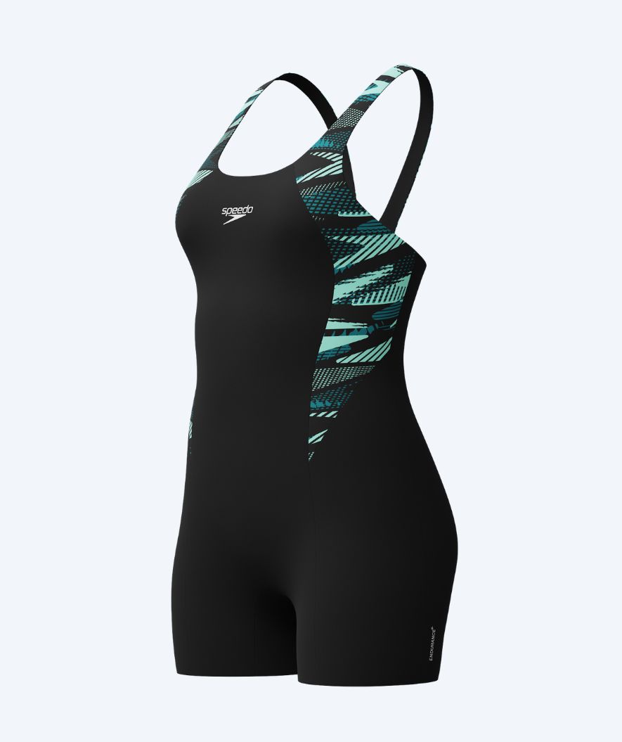 Speedo swimsuit with skirt for women - Hyperboom Splice - Black/turquoise