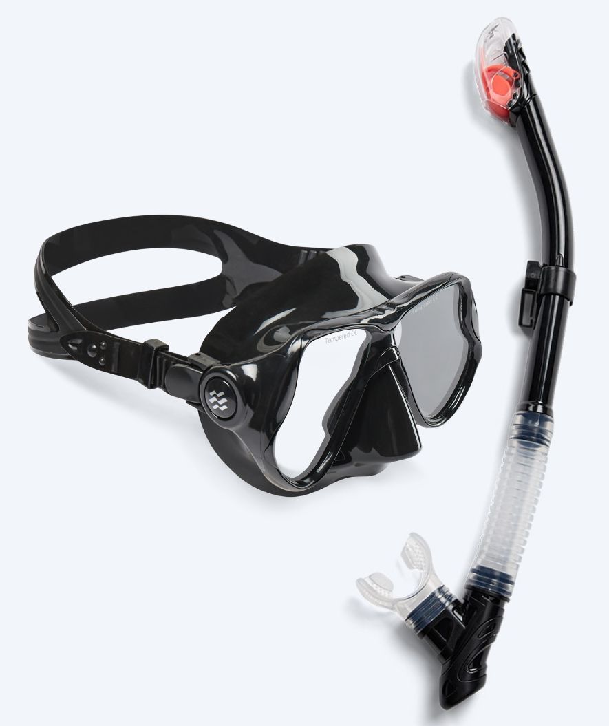 Watery Combo snorkel set for adults - Hudson Full-dry - Black