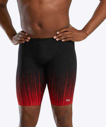 TYR long swim trunks for men - Durafast Elite Speedwarp - Black/red