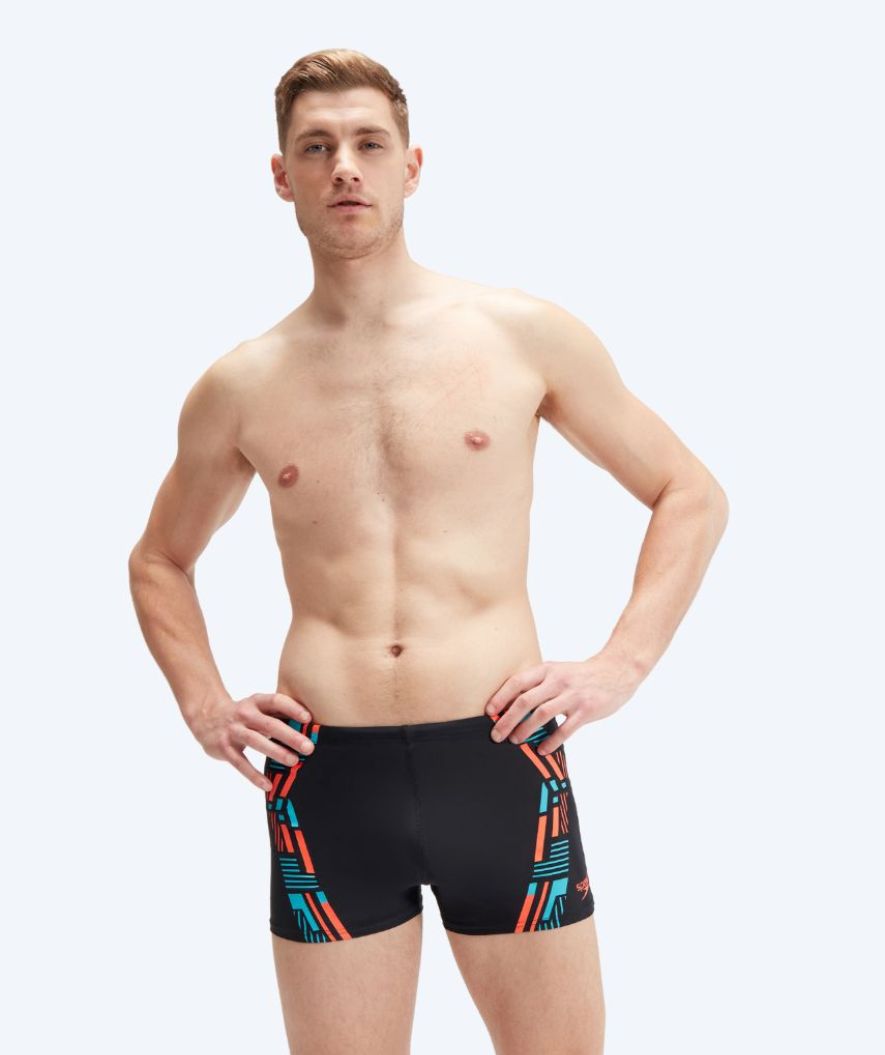 Speedo trunks for men - Tech Print - Black/orange