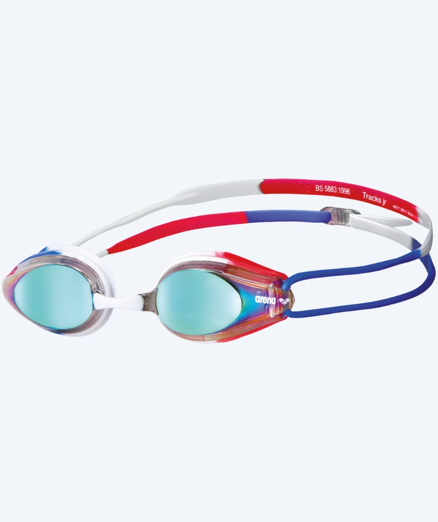 Arena competition swim goggles for kids (6-12) - Tracks Mirror - Gold/blue