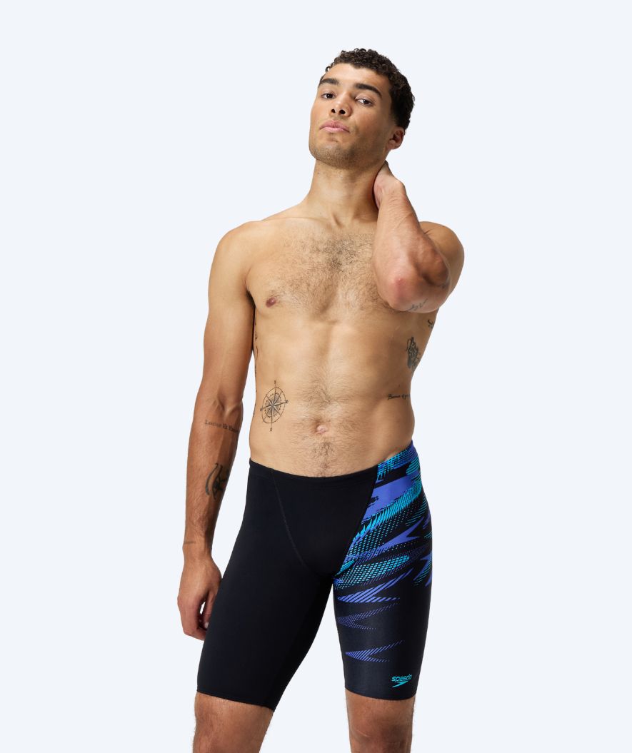 Speedo long swim trunks for men - Hyperboom V-Cut - Black/blue