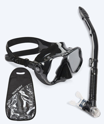 Watery Combo snorkel set for adults - Hudson Semi-Dry - Black