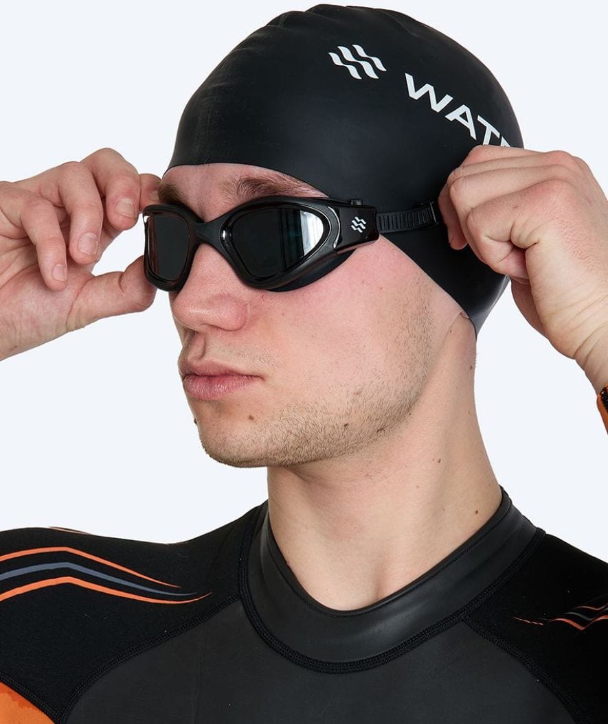 Watery nearsighted swimming goggles with prescription for adults - (-2.0) – (-6.0) - Raven Active - Black (Smoke lens)