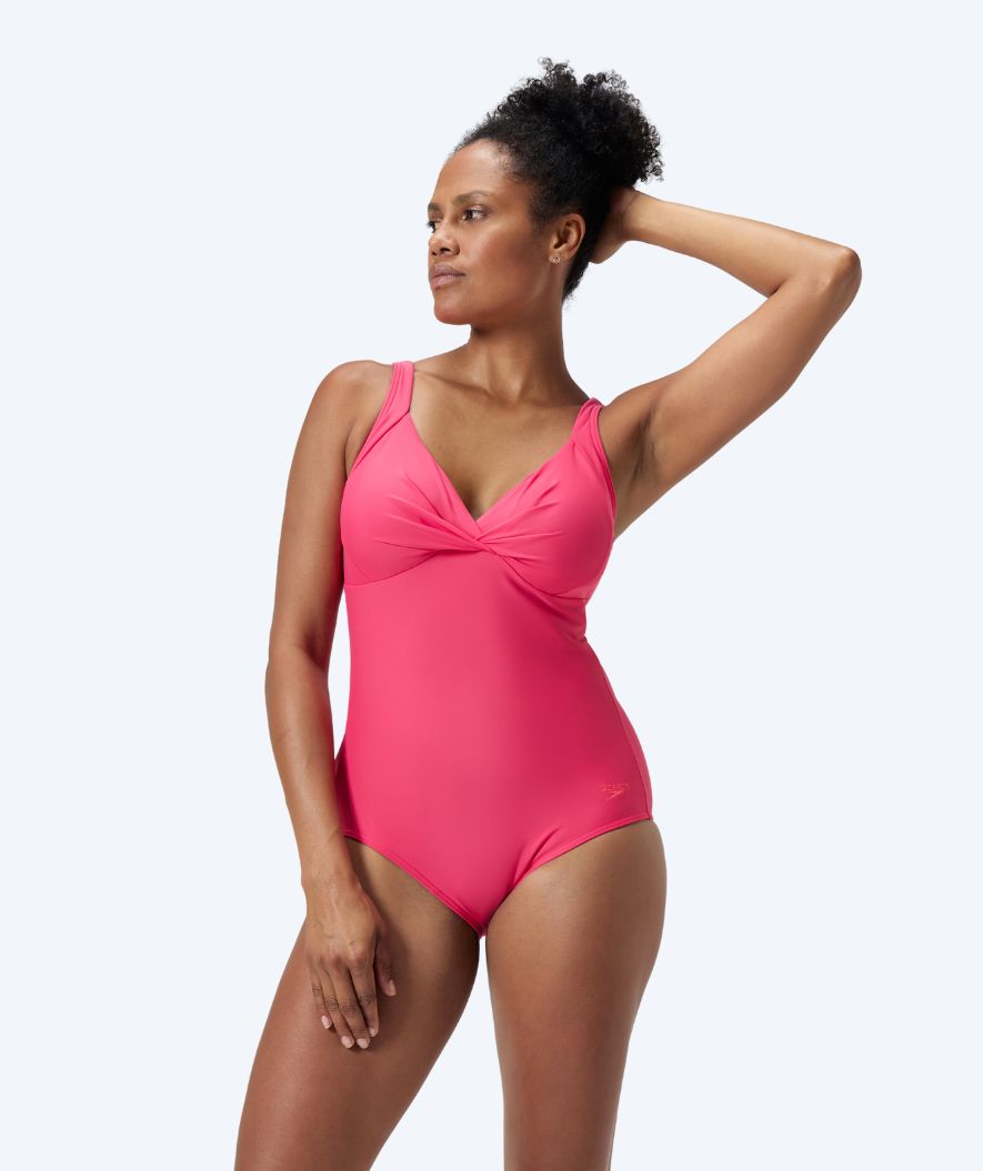 Speedo swimsuit with inserts for women - Shaping Cross Knot - Light pink