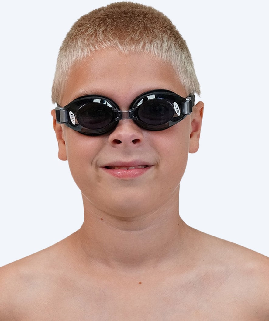 Primotec farsighted swimming goggles with prescription for kids (3-12) - (+1.0) – (+8.0) - Black (Smoke lens)