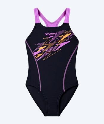 Speedo swimsuit for girls - Medley Logo Medalist - Black/Purple