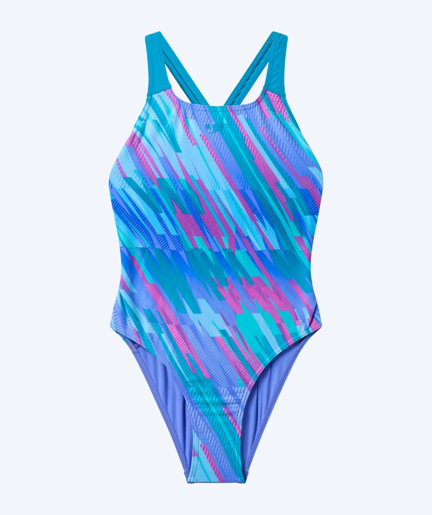 Speedo swimsuit for girls - Print Powerback - Purple/Blue