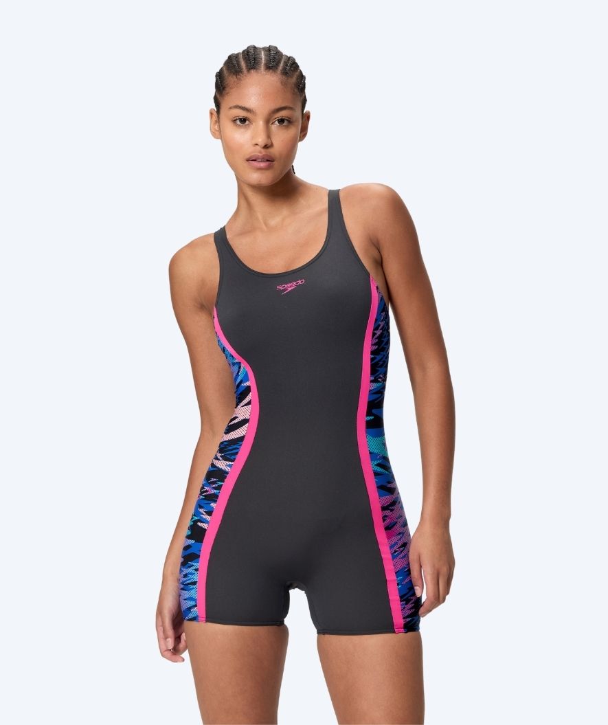 Speedo swimsuit with skirt for women - Hyperboom Splice Muscleback - Black/Pink