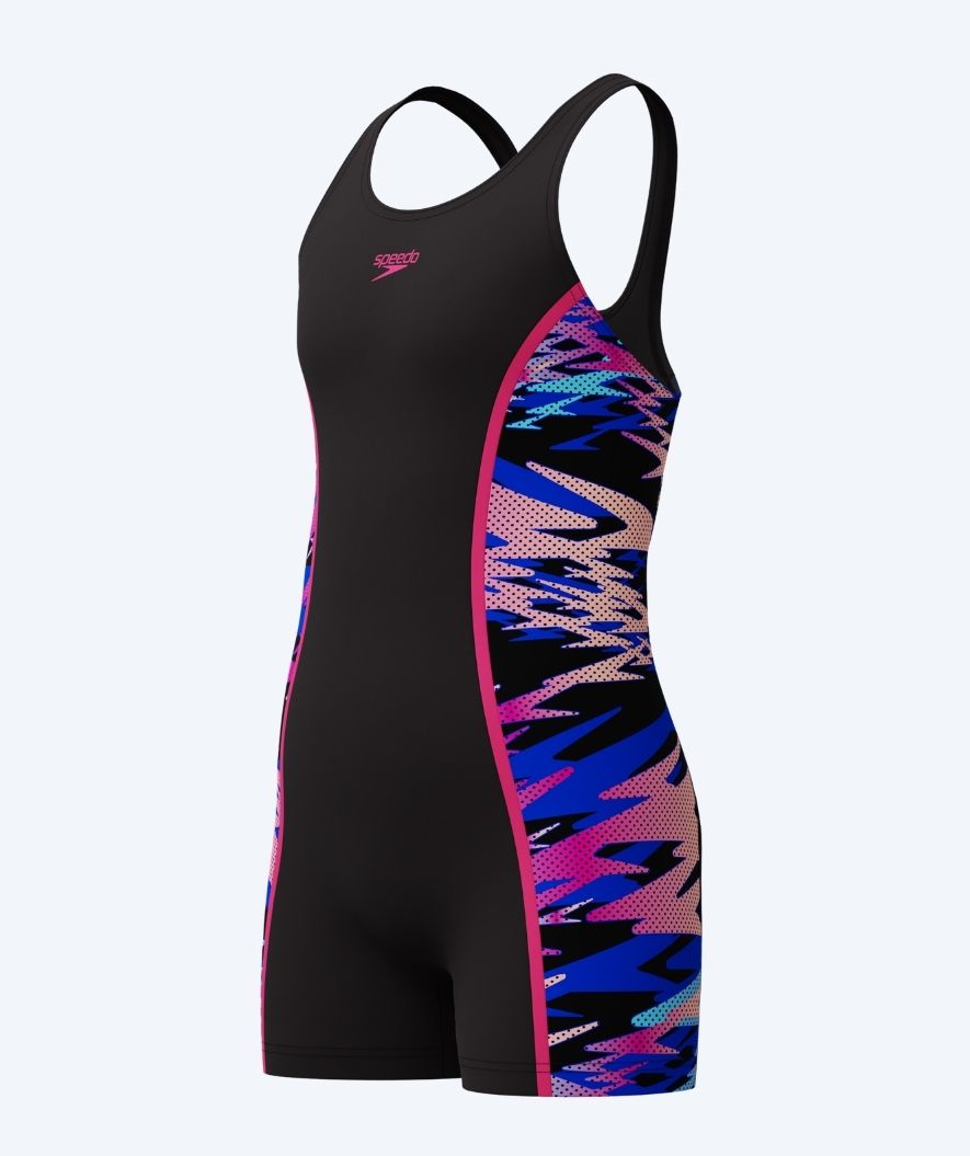 Speedo swimsuit with skirt for girls - Hyperboom Splice Muscleback - Black/Pink/Multi