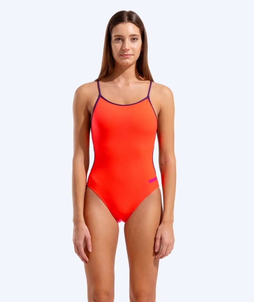 Arena swimsuit for women - Solid Lace Back - Orange/Purple