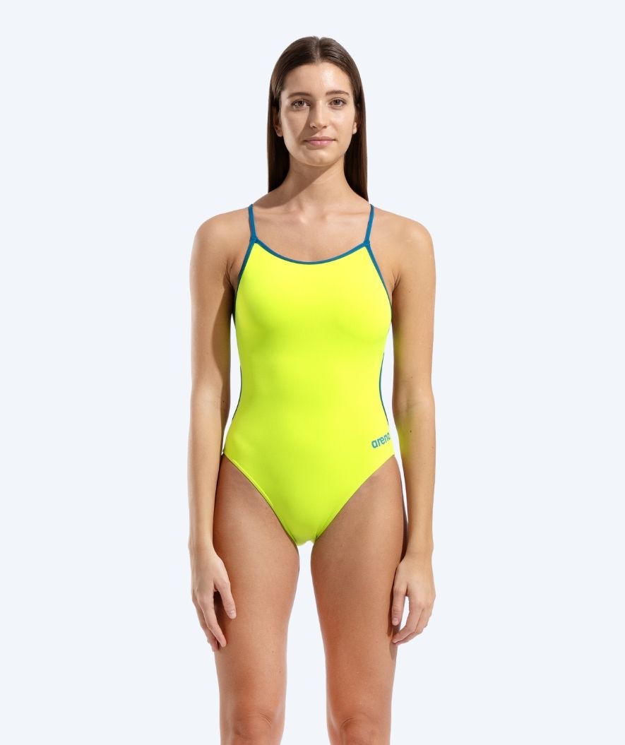 Arena swimsuit for women - Solid Lace Back - Yellow/Blue