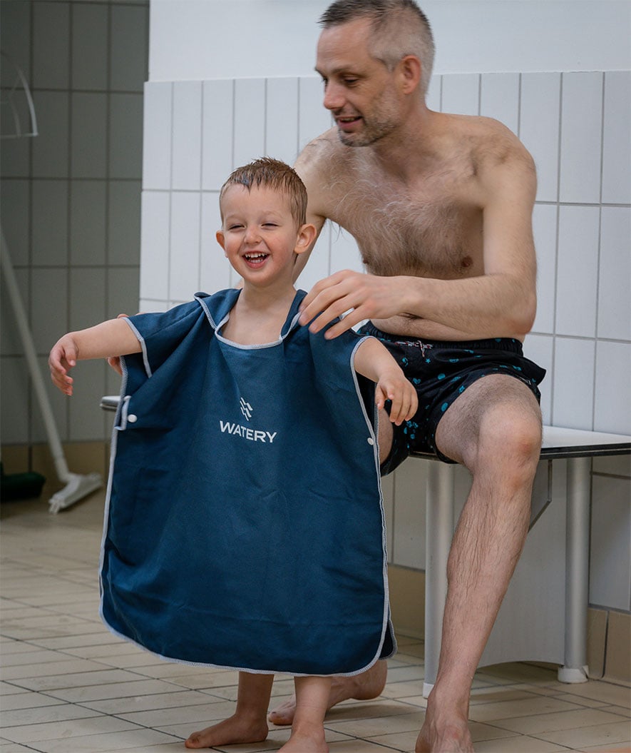 Watery bathing poncho for kids (1-6) - Microfiber - Dark blue