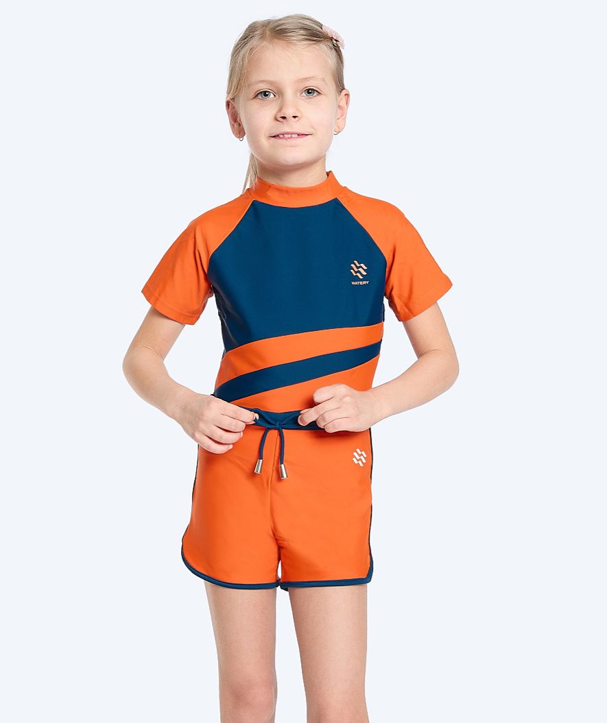 Watery UV swim shorts for kids - Manami - Orange/blue