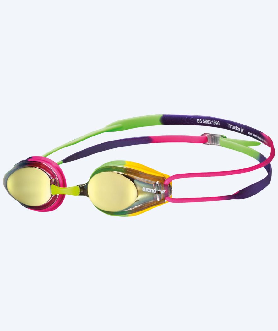 Arena racing swimming goggles for kids (6-12) - Tracks Mirror - Light pink/purple