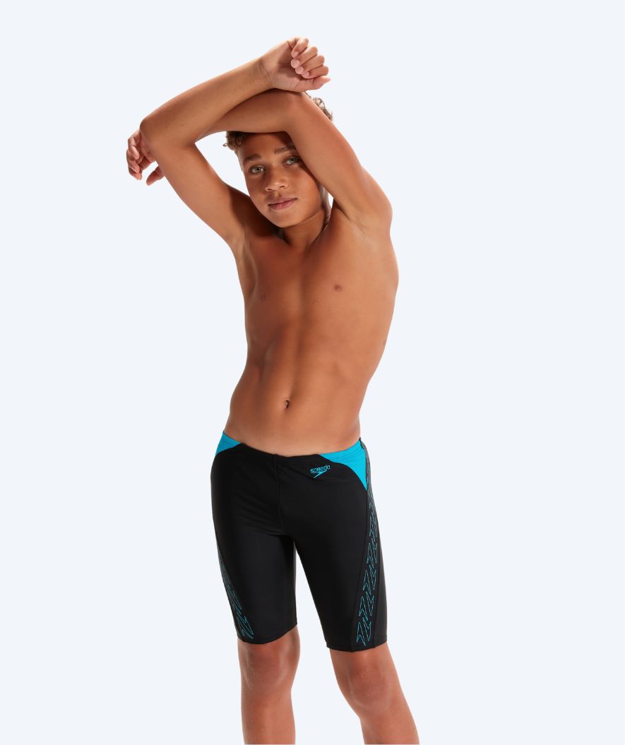 Speedo long swim trunks for boys - HyperBoom Splice - Black/blue