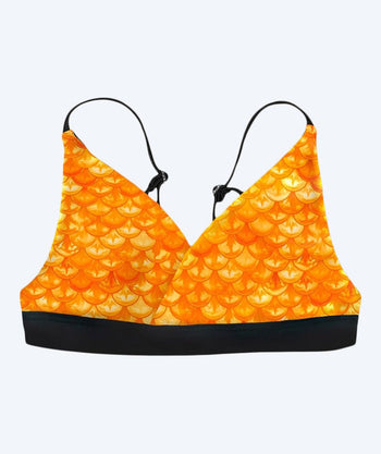 Fin Fun mermaid bikini top for girls without frills - Tropical Sunrise