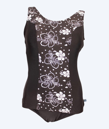 Mirou swimsuit plus size for women with flowers - 1180s - Black/white