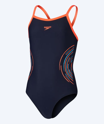 Speedo swimsuit for girls - Plastisol Placement Muscleback - Dark blue/Orange