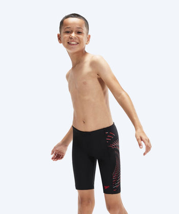 Speedo long swim trunks for boys - Plastisol Placement - Black/red