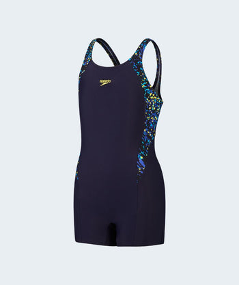 Speedo swimsuit with legs for girls - Printed Panel - Black/blue