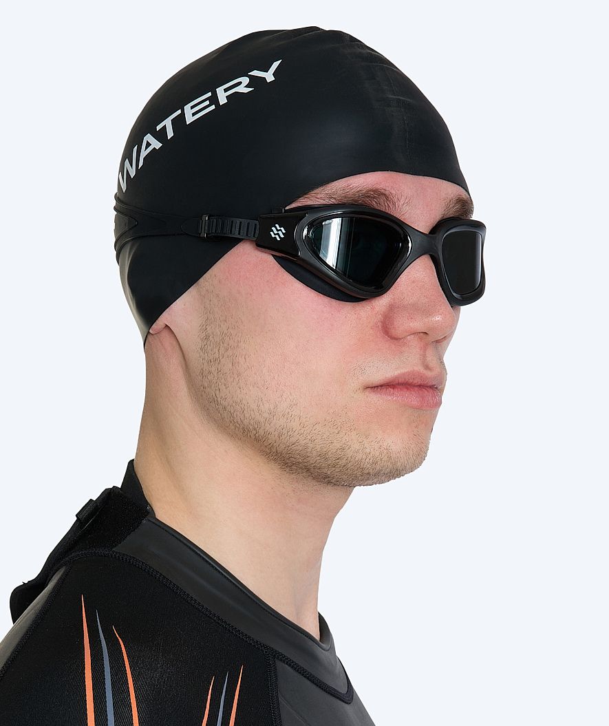 Watery nearsighted swimming goggles with prescription for adults - (-2.0) – (-6.0) - Raven Active - Black (Smoke lens)