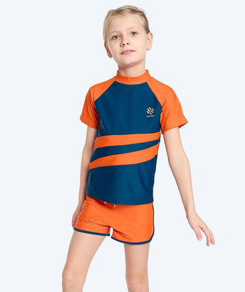 Watery UV-shirt for kids - Manami Short Sleeved Rashguard - Orange/blue