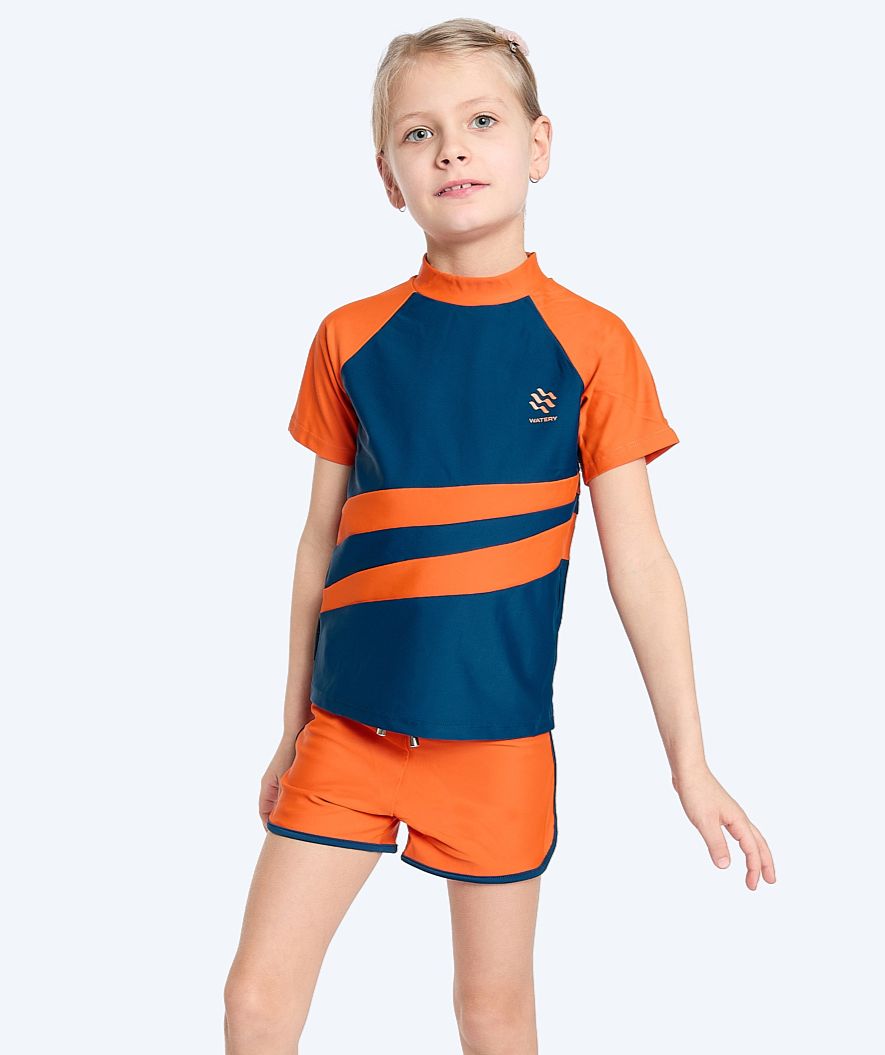 Watery UV-shirt for kids - Manami Short Sleeved Rashguard - Orange/blue