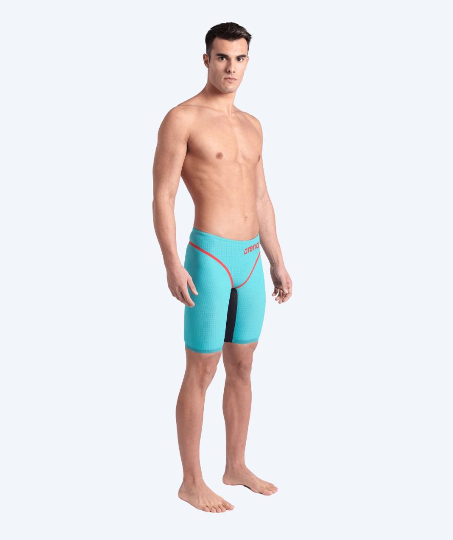 Arena competition swim trunks for men - Carbon Core FX - Turquoise/red