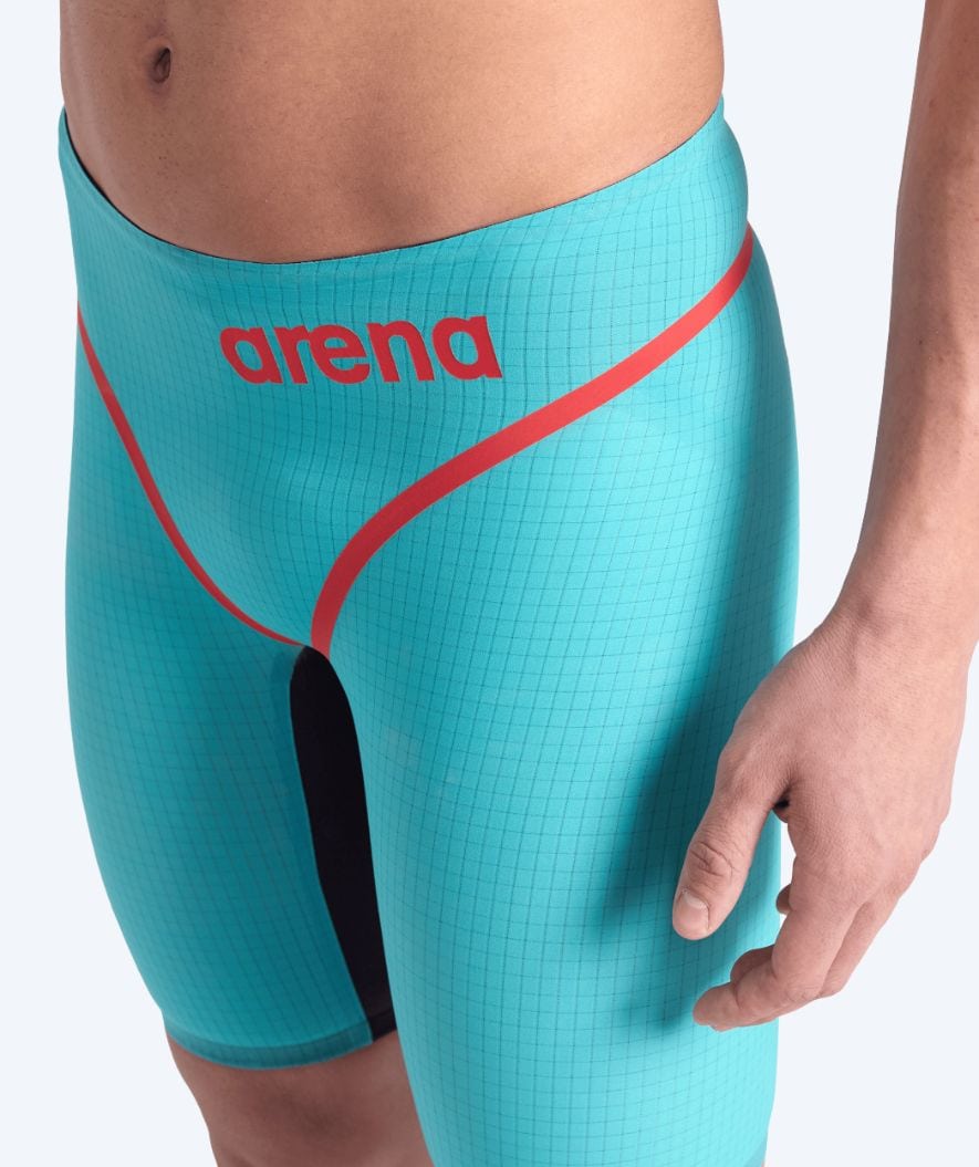 Arena competition swim trunks for men - Carbon Core FX - Turquoise/red