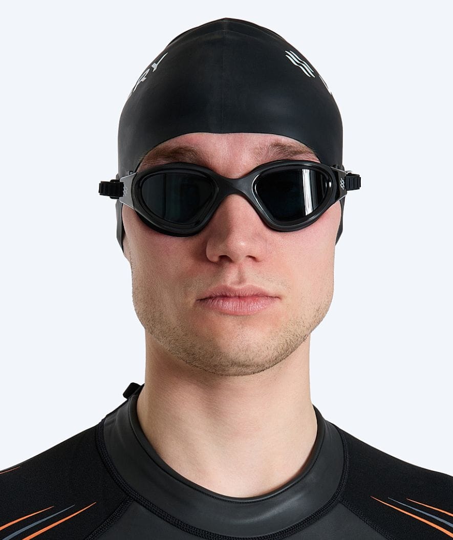 Watery nearsighted swimming goggles with prescription for adults - (-2.0) – (-6.0) - Raven Active - Black (Smoke lens)