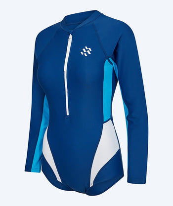 Watery swimsuit with long sleeves for women - Deriya - Blue/white
