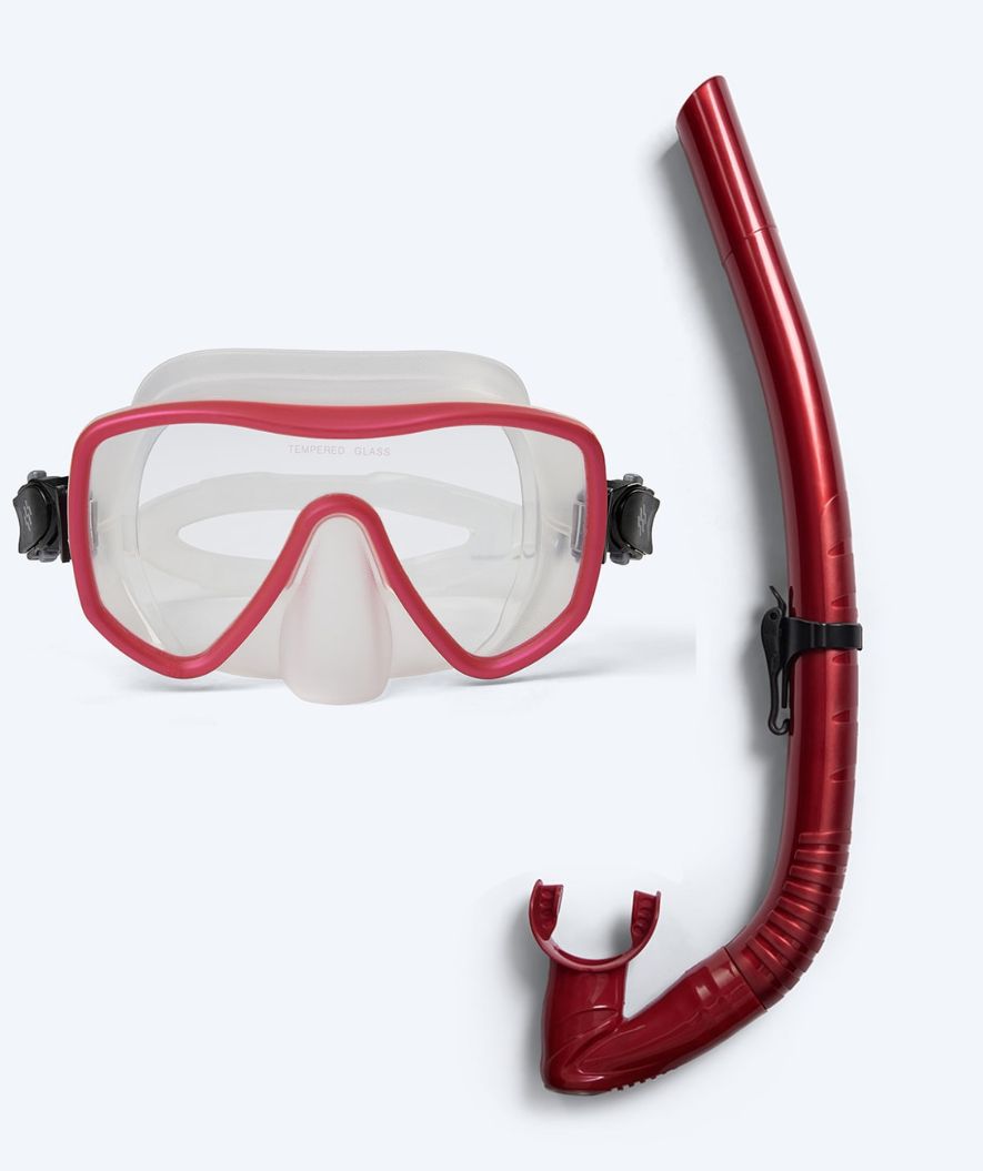 Watery Combo snorkel set for adults (from 15 years) - Coast - Red/clear