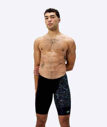 Speedo long swim trunks for men - Hyperboom V-Cut - Black/green
