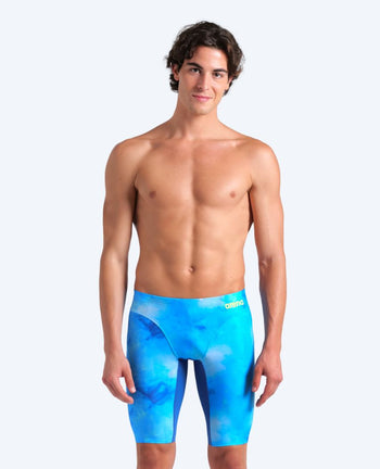 Arena long swim shorts for men - Allover - Light blue/white